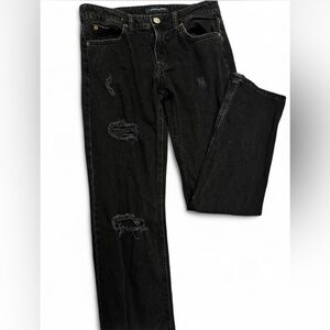Aeropostale Women's Black Distressed low rise baggy Leg Jeans